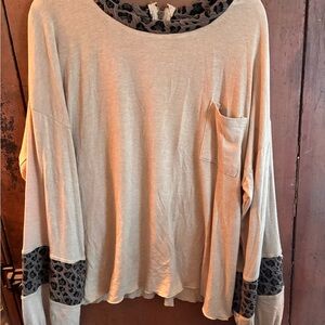 POL Beige Top with Leopard Print Accents